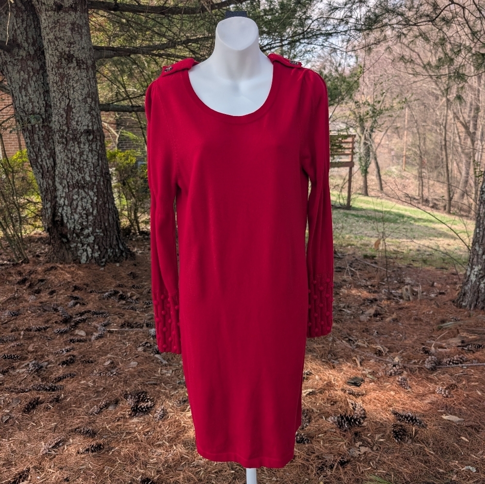 Cheta B Sunhee Women's Red Cashmere Blend Long Sleeve Sweater Dress Medium